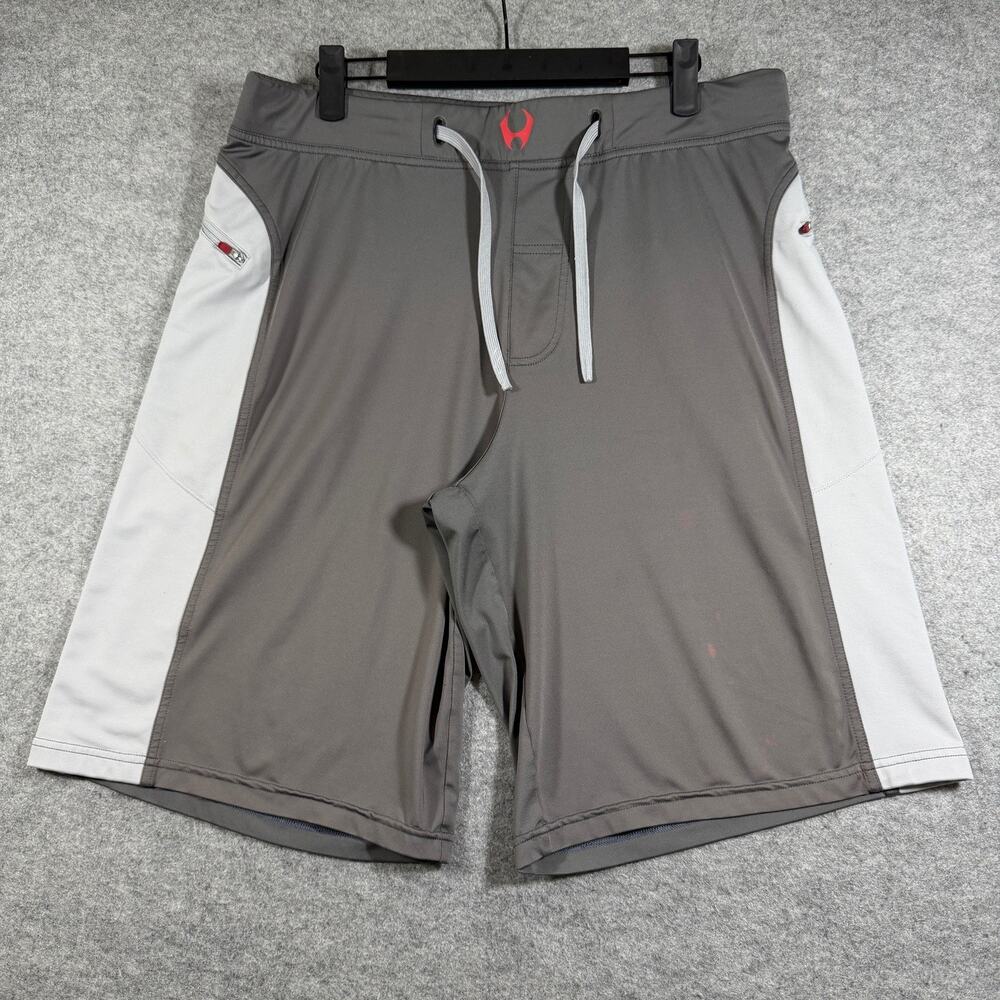 Hylete Athletic Shorts Mens L Gray White Zip Pocket Workout Training Drawstring